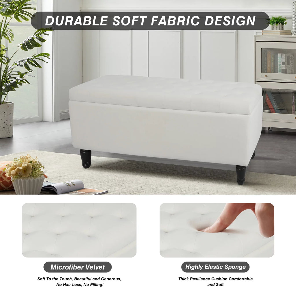 43" Velvet Storage Ottoman with 2 Footstools S5226