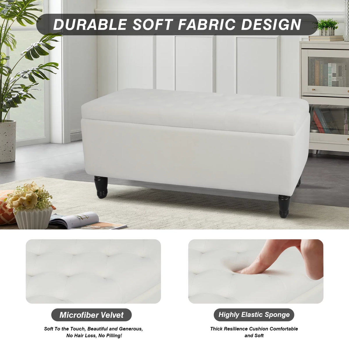 43" Velvet Storage Ottoman with 2 Footstools S5226