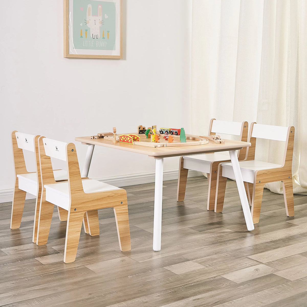 Wooden Kids Table and Chairs Set Natural White 5 Piece X183