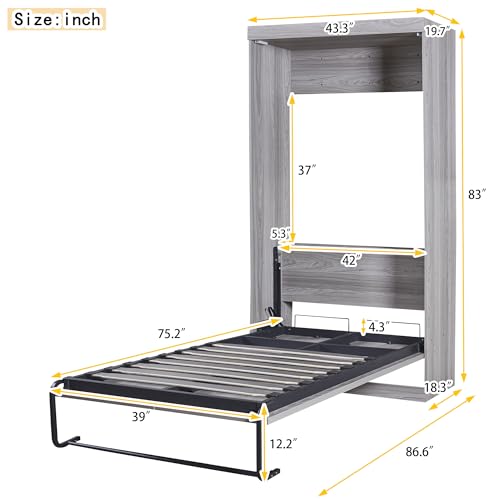 Murphy Bed with Bookcase Shelves and 6 Drawers J642
