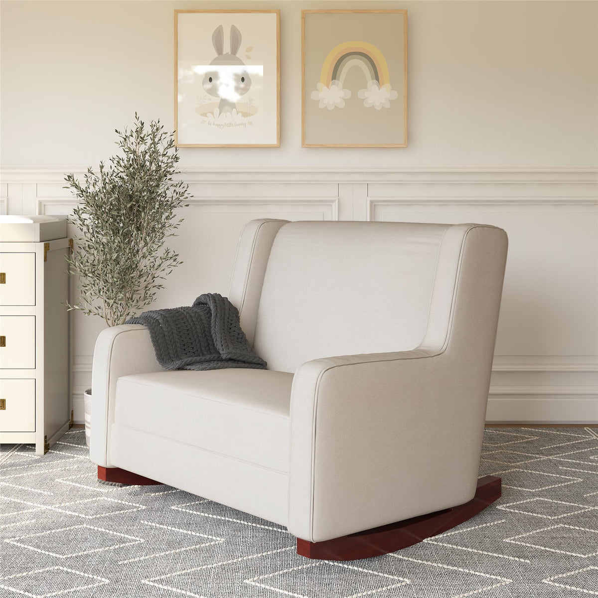 Beige Microfiber Double Rocker Chair M891761