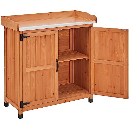 Brown Wooden Potting Bench Table with Removable Shelf Q37120