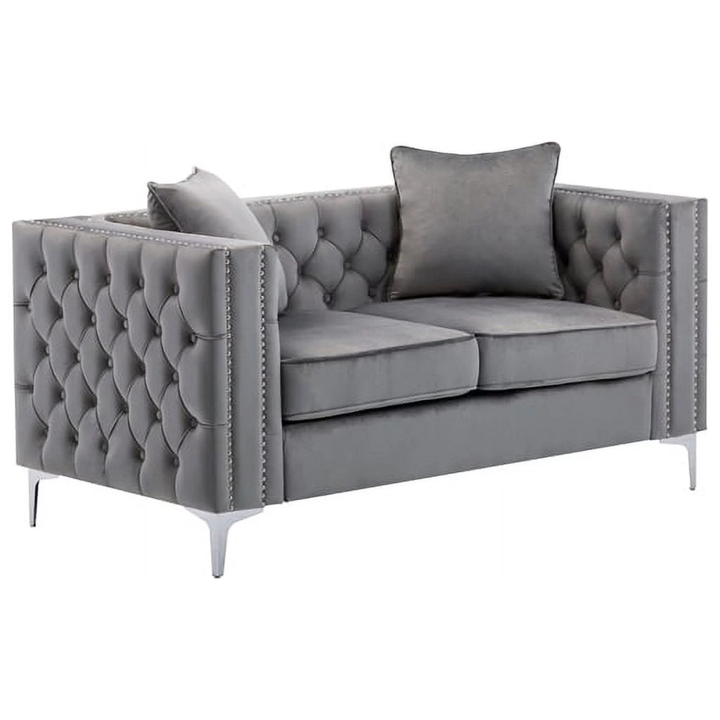 2 Piece Velvet Loveseat and Chair Set in Gray A4261