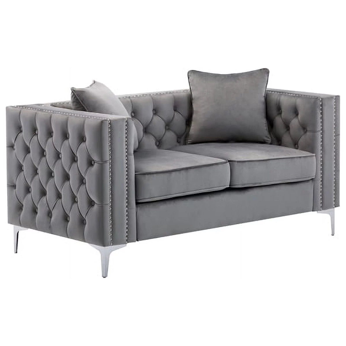 2 Piece Velvet Loveseat and Chair Set in Gray A4261