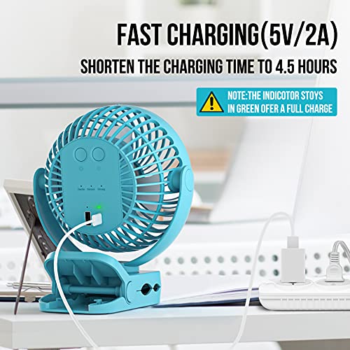 Clip on Fan with LED Light, 12000mAh Battery Operated Rechargeable Fan, Blue Q90933