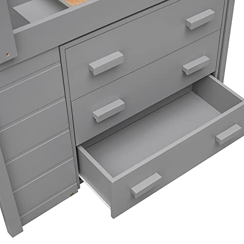White Full Size Wood Loft Bed with Slide and Drawer Storage T708