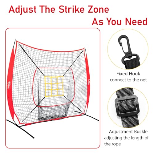7×7FT Baseball Net with Batting Tee and Strike Zone Target C9378