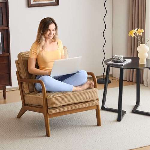 Khaki Corduroy Accent Chair with Pillow P105755