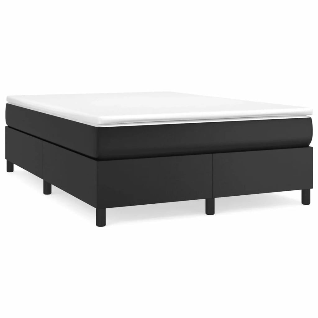 Black Faux Leather Box Spring Bed Frame with Mattress and Topper G15524