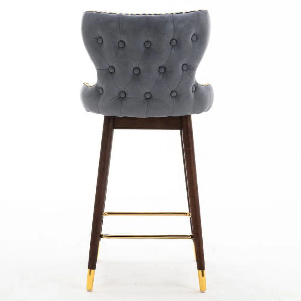 Leather Fabric Bar Chairs Set of 2 with Metal Legs L78652