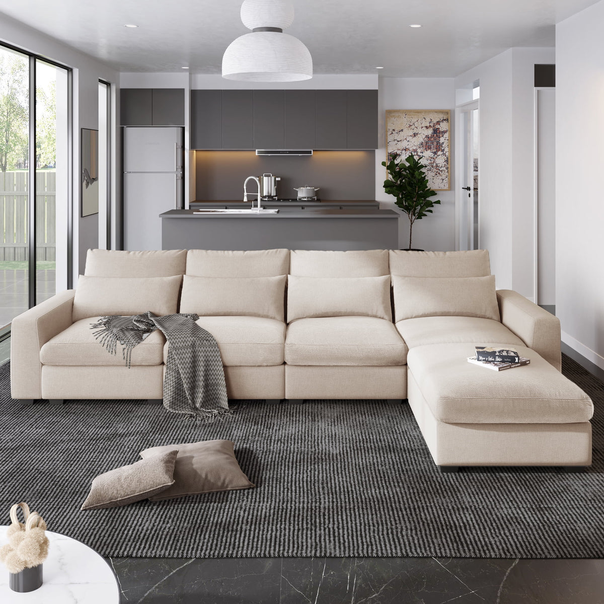 Beige 5 Seat L-Shape Sectional Sofa K699749