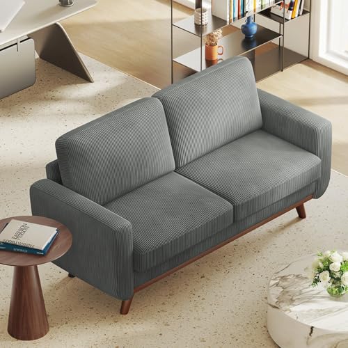Dark Gray Corduroy Loveseat Sofa with Solid Wood H992
