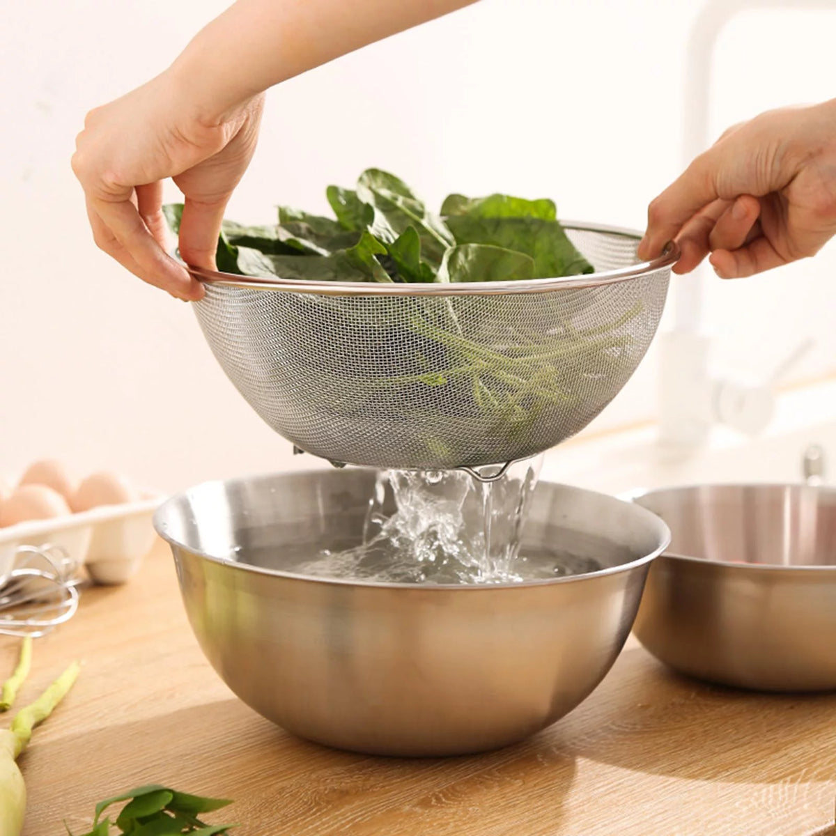 304 Stainless Steel Colander with Bowl Set of 2 X6921
