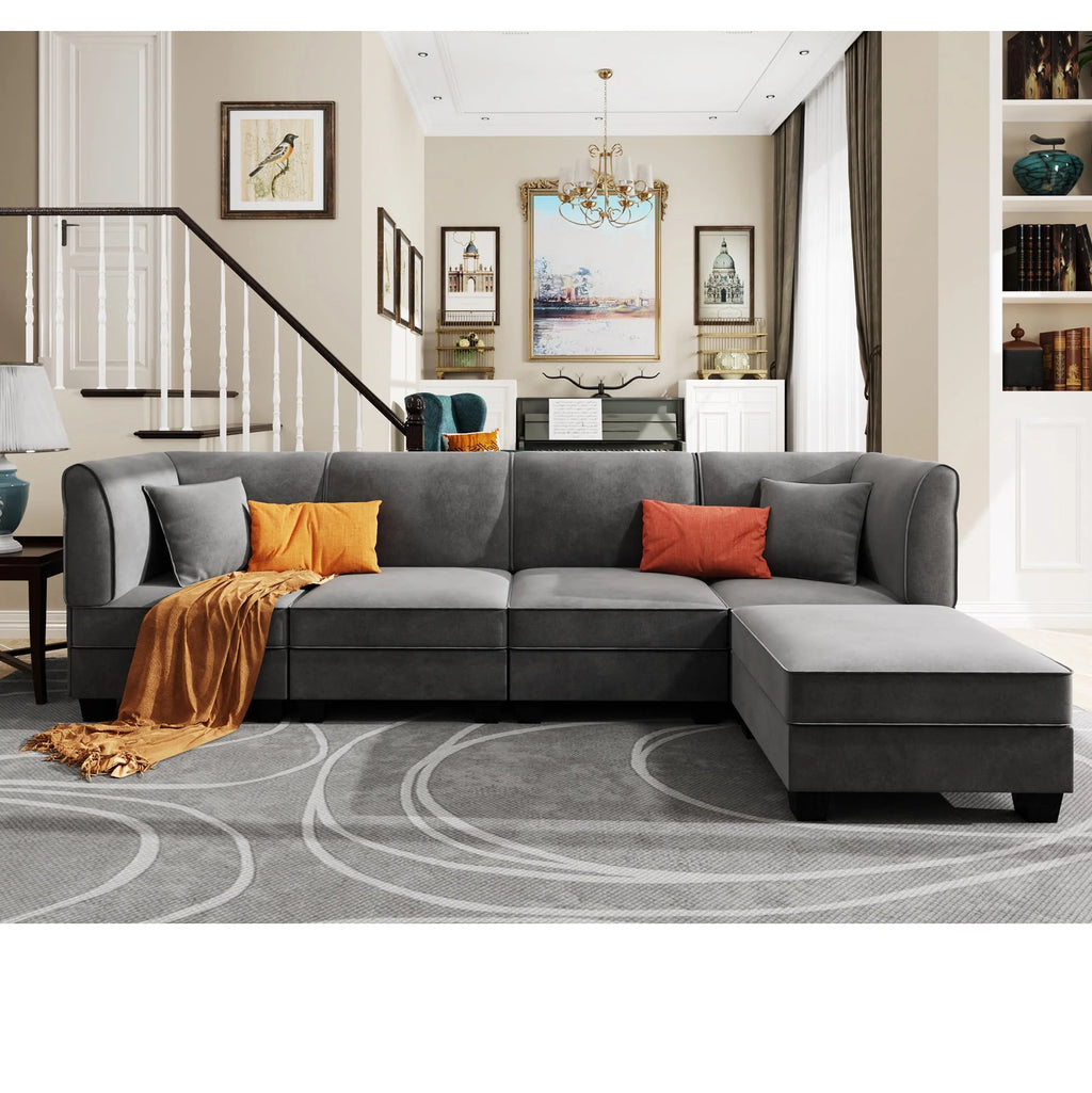 Velvet L-Shaped Sectional Sofa with Reversible Chaise R175