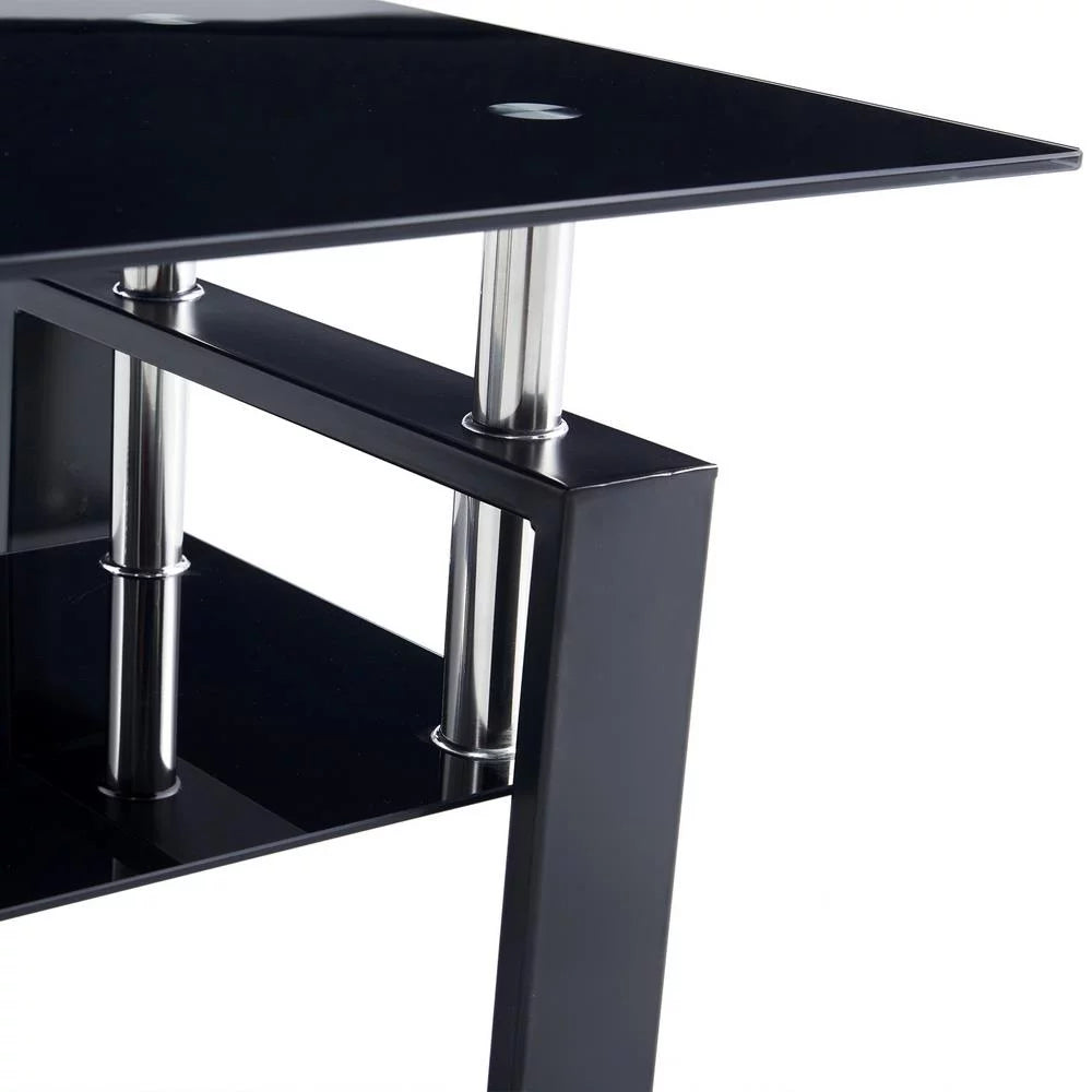 Rectangle Glass Coffee Table with Lower Shelf Metal Legs Z88644