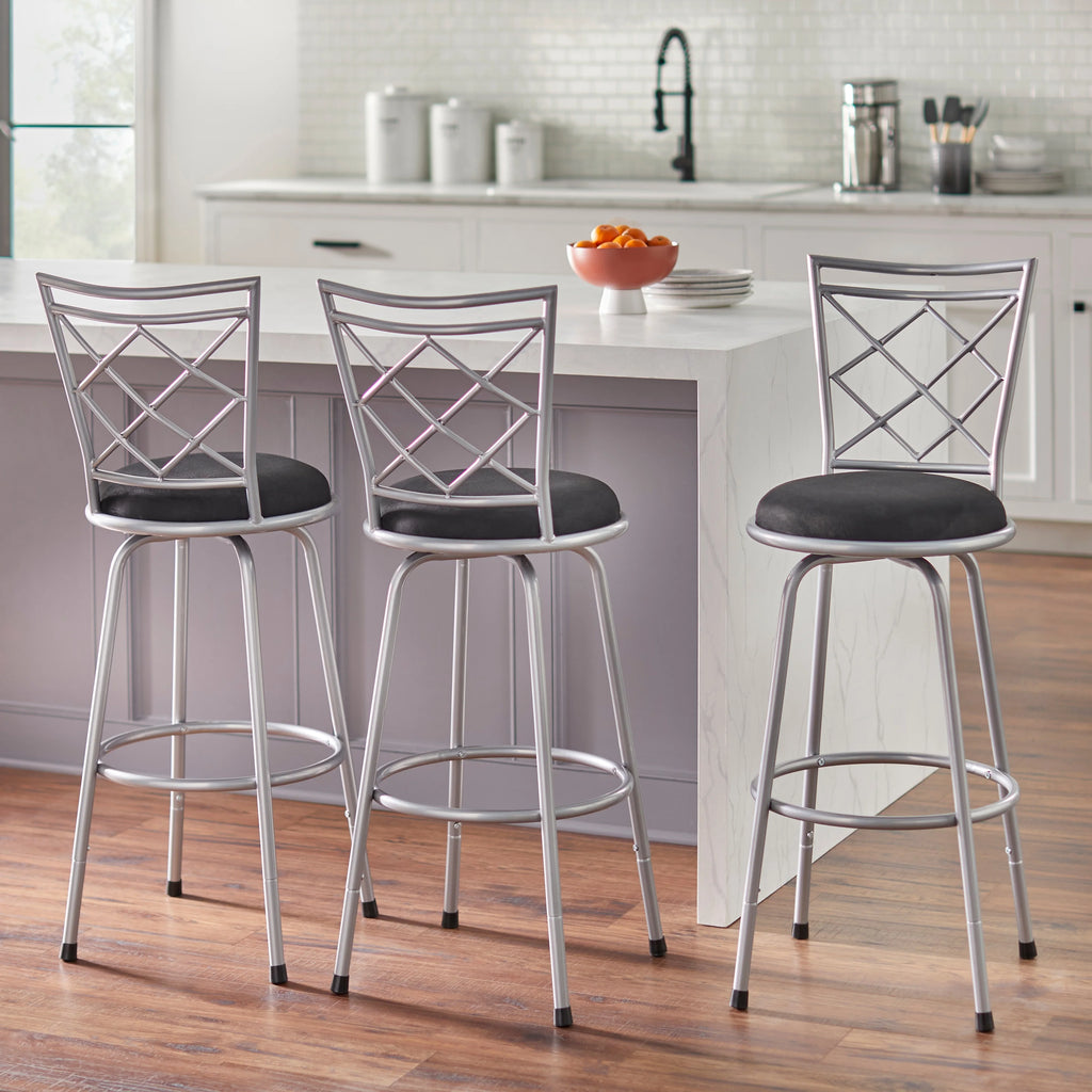 Adjustable Height Swivel Stools Set of 3 Brown Microfiber X491