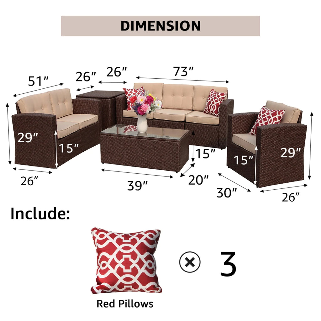 8 Pc Wicker Rattan Outdoor Furniture Set with Storage Box J65511