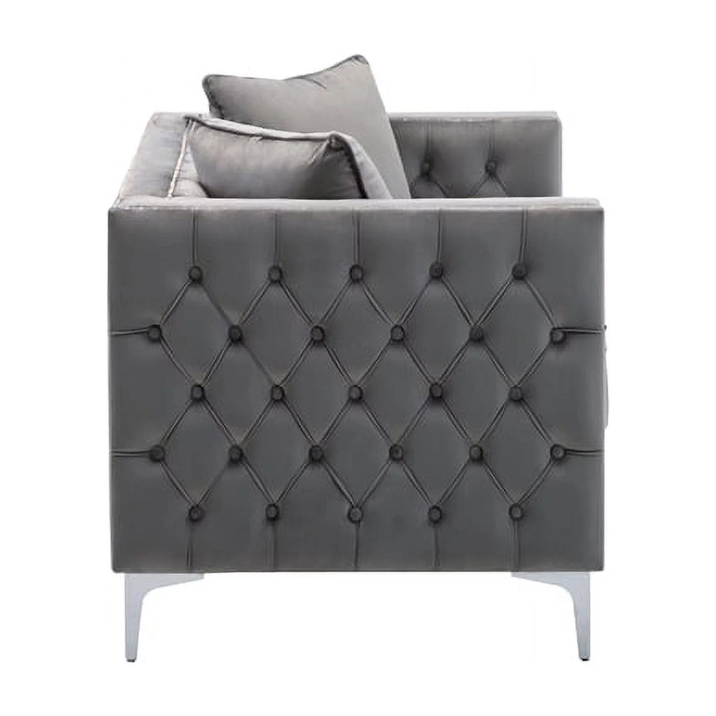 2 Piece Velvet Loveseat and Chair Set in Gray A4261