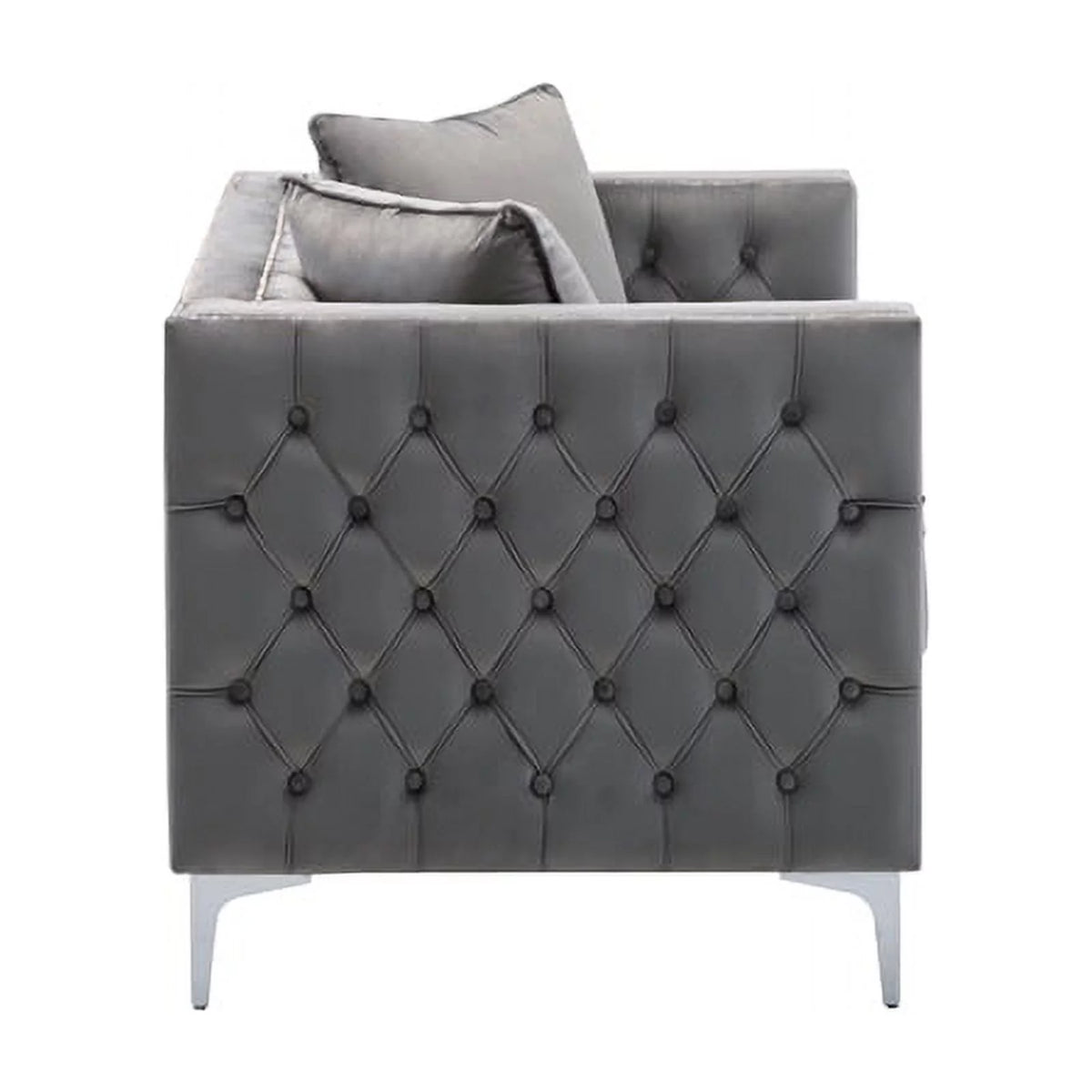 2 Piece Velvet Loveseat and Chair Set in Gray A4261