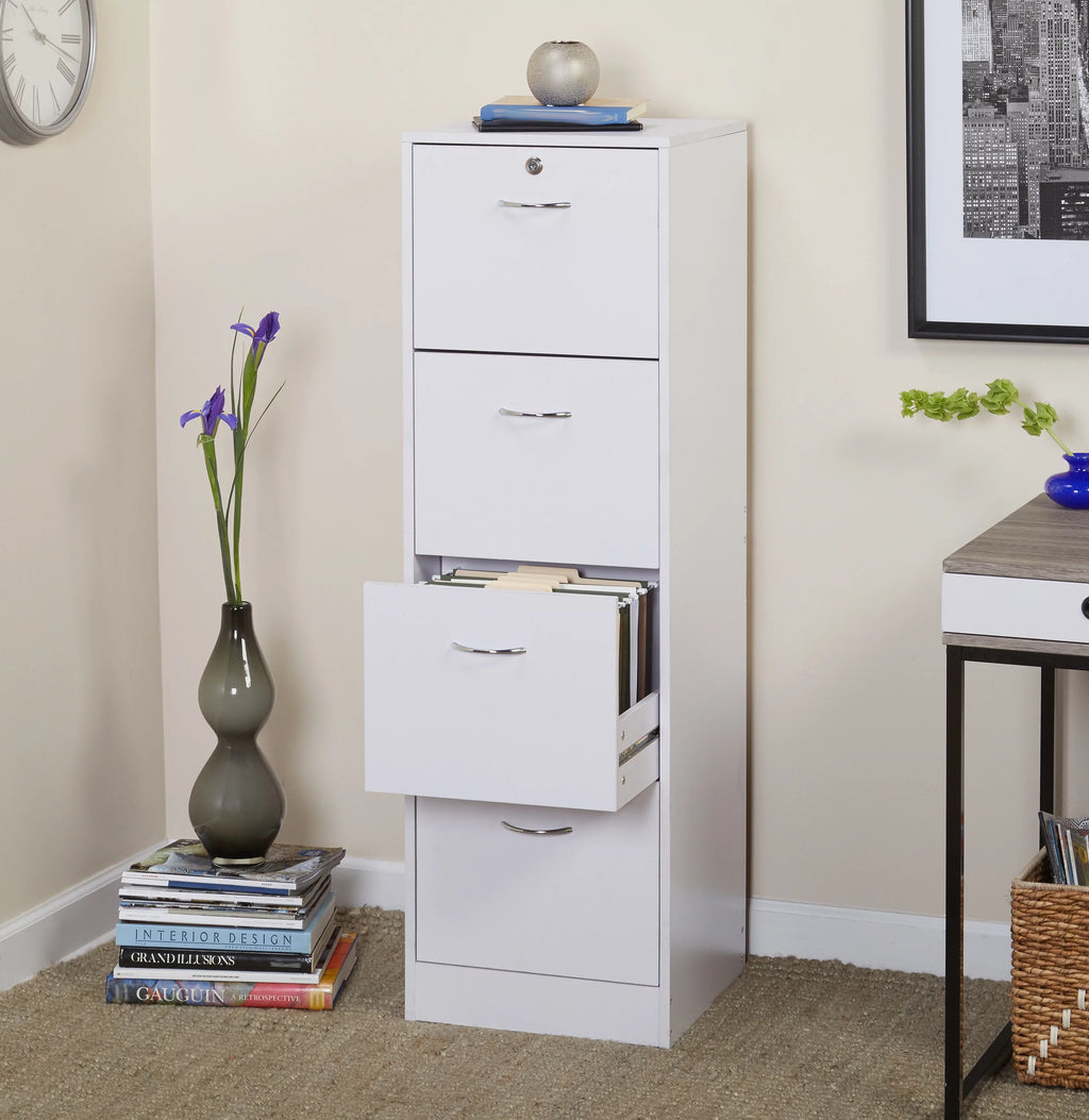White 4 Drawer Wood Lockable Filing Cabinet F21052