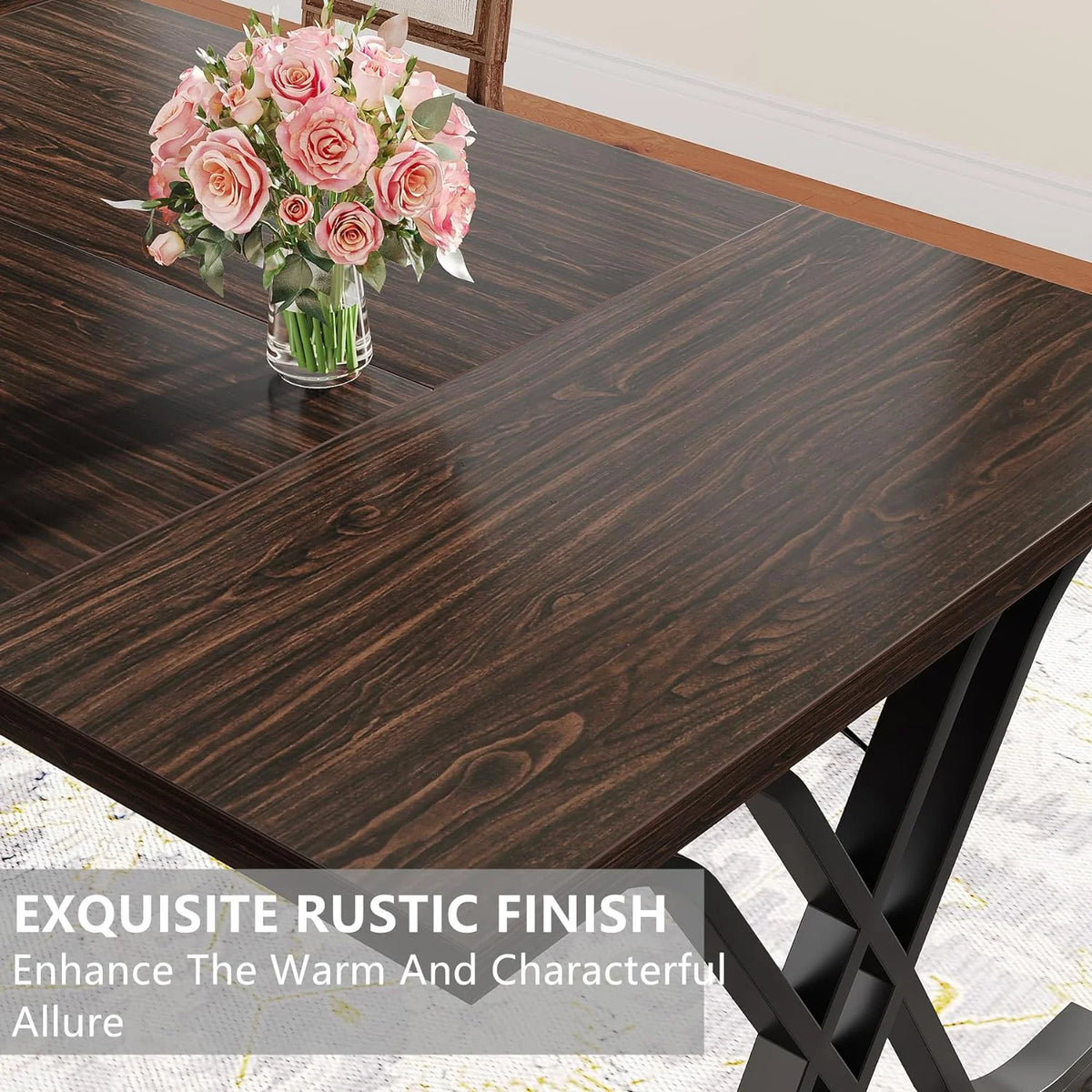 63 inch Dark Walnut Black Dining Table Z863