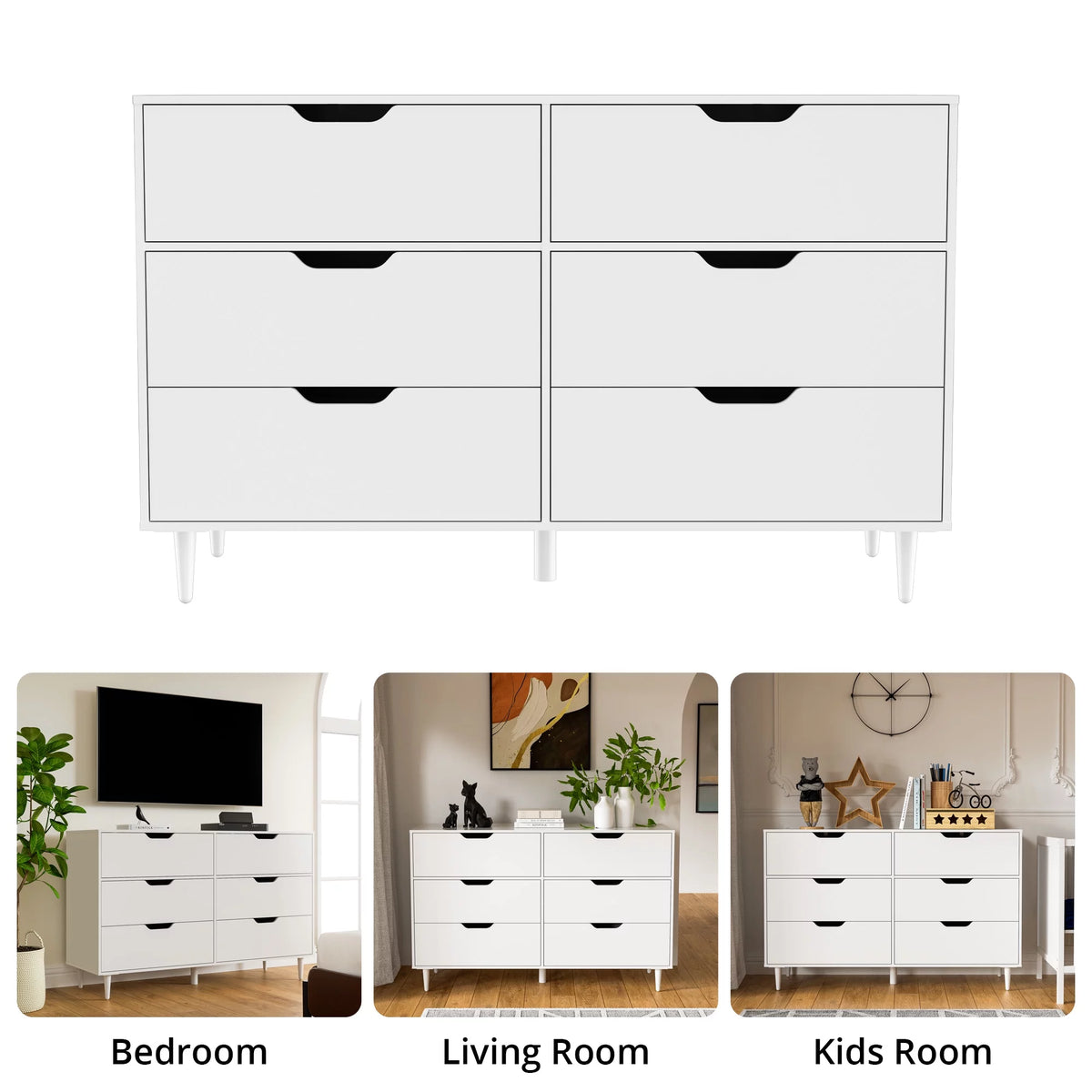 White 6 Drawer Dresser W7081