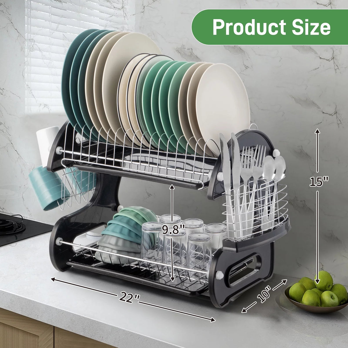 Black 2-Tier Plastic Dish Drainer E397681