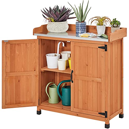 Brown Wooden Potting Bench Table with Removable Shelf Q37120