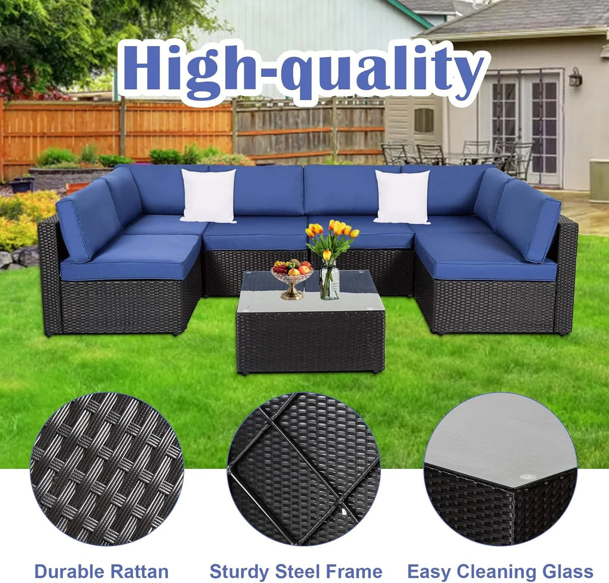 7 Pc Wicker Rattan Patio Furniture Set F37269