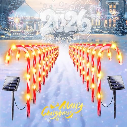 24 Pack Solar Candy Cane Lights Outdoor Waterproof with 8 Modes T31254