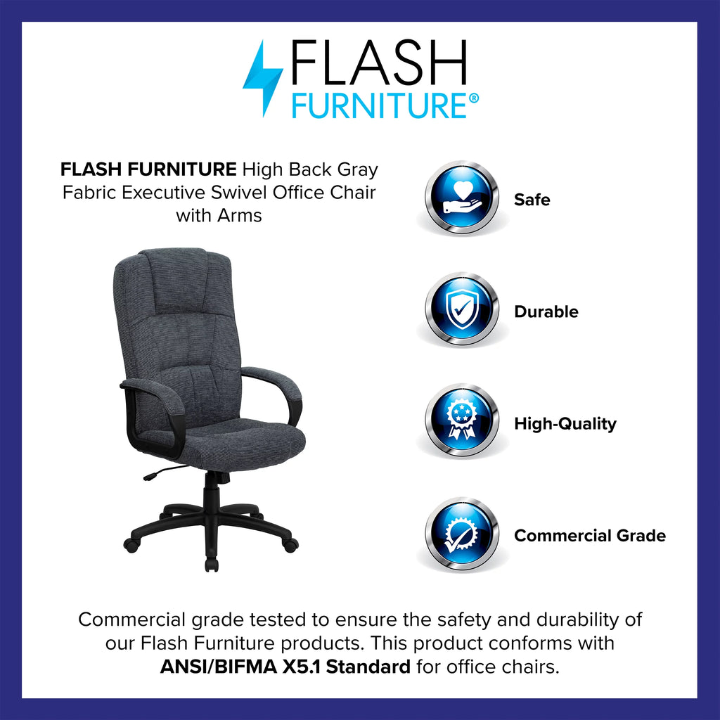 Gray Fabric Executive Swivel Office Chair with Arms V81045