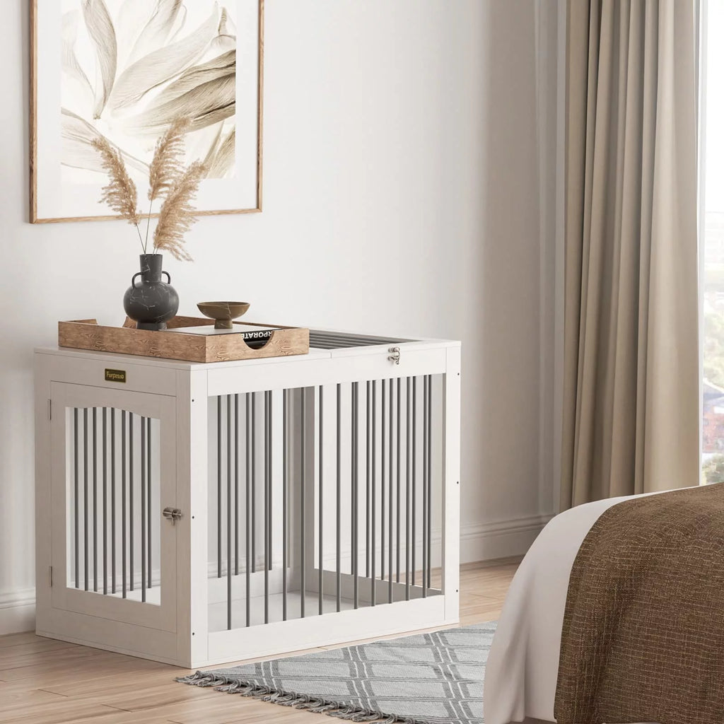 White Wooden Dog Crate with Double Doors F2627