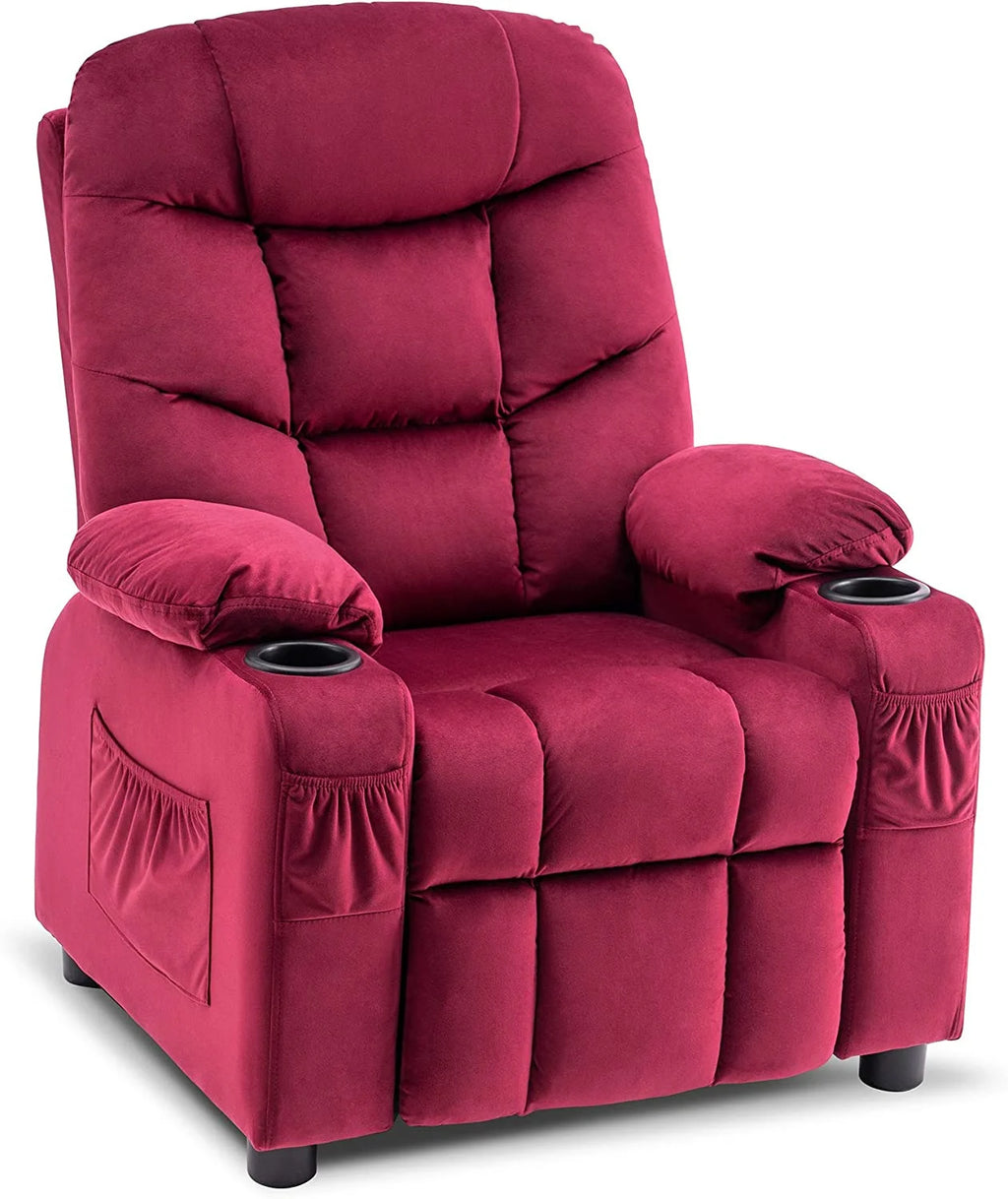 Light Brown Faux Leather Kids Recliner Chair with Cup Holders I6869