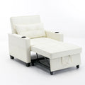 White Leather 3-In-1 Convertible Sleeper Chair Bed with USB Ports E97273