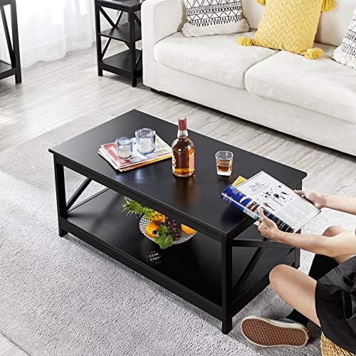 Black 2-Tier Wood Coffee Table 39.5 x 21.5 x 18 Inches R147518