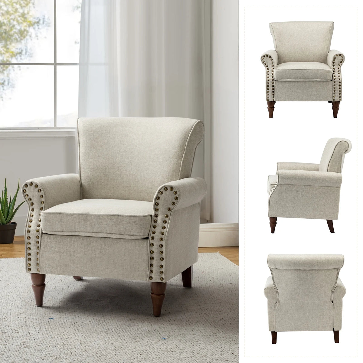 Oatmeal Accent Chair with Turned Legs Q733008