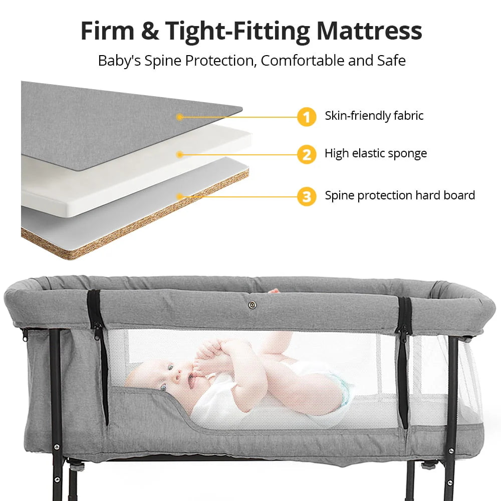4 in 1 Adjustable Baby Bassinet with Changing Table, Storage Basket, Wheel, Mosquito Net B9678