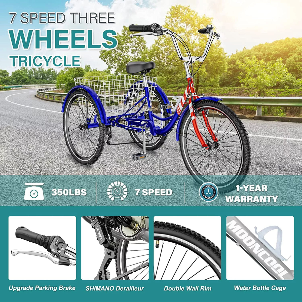 20/24/26 inch Adult Tricycle 3 Wheel Bike with Cargo Basket B157
