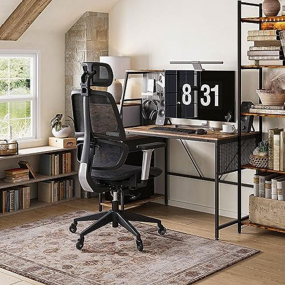 Black High-Back Ergonomic Mesh Office Chair with Headrest and Arms A49952