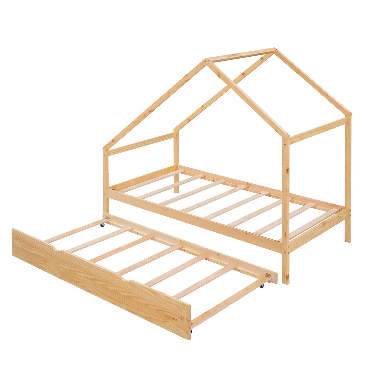Twin Size Wooden House Bed with Trundle F607