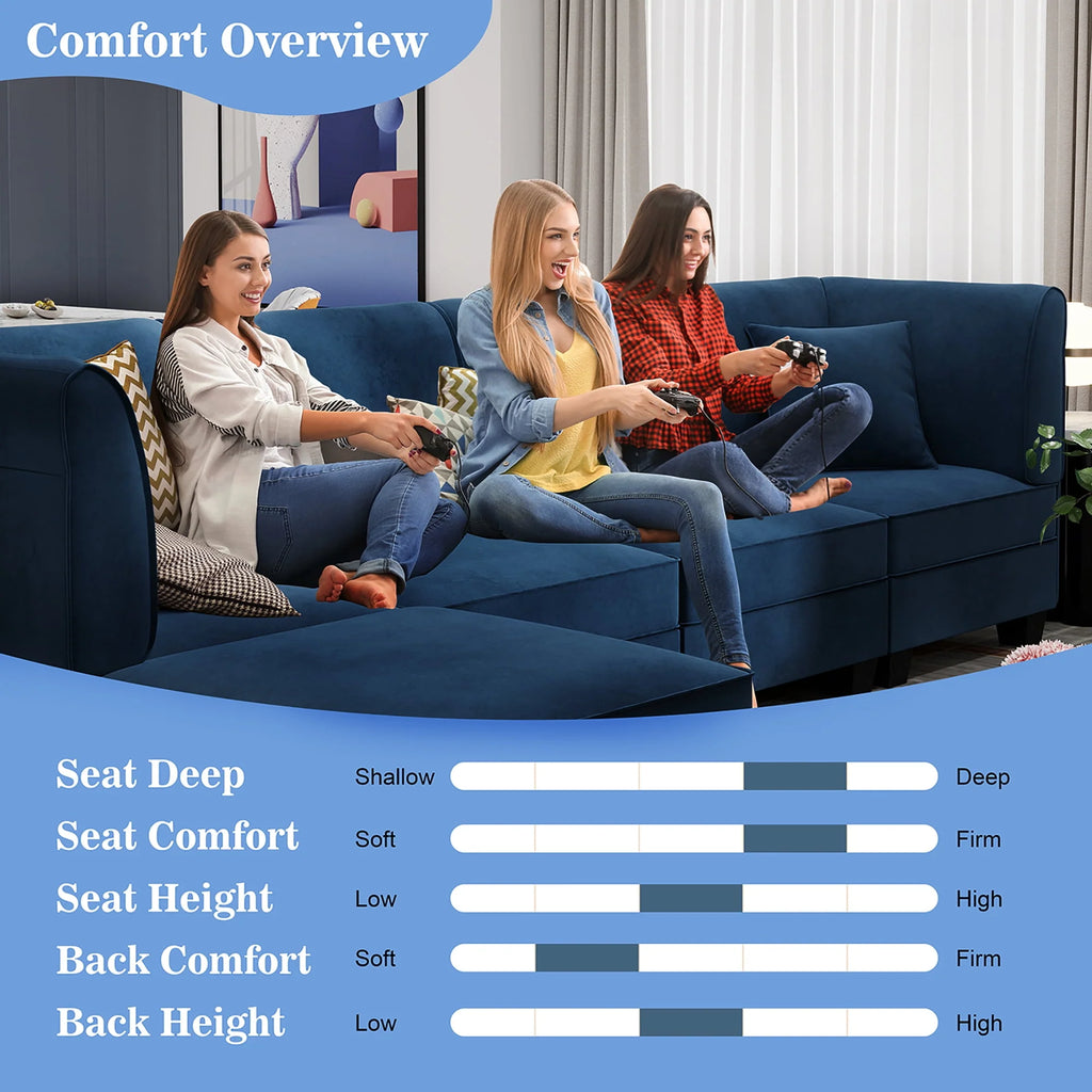 Velvet L-Shaped Sectional Sofa with Reversible Chaise R175