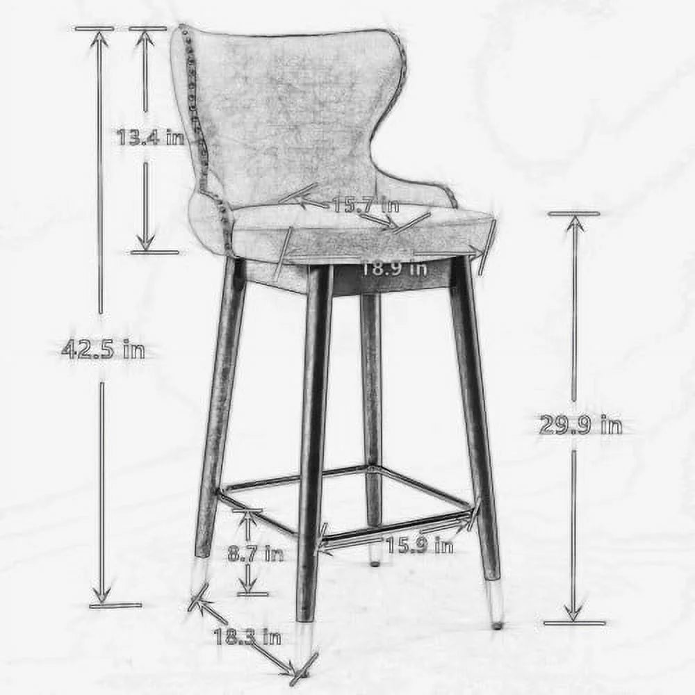 Leather Fabric Bar Chairs Set of 2 with Metal Legs L78652