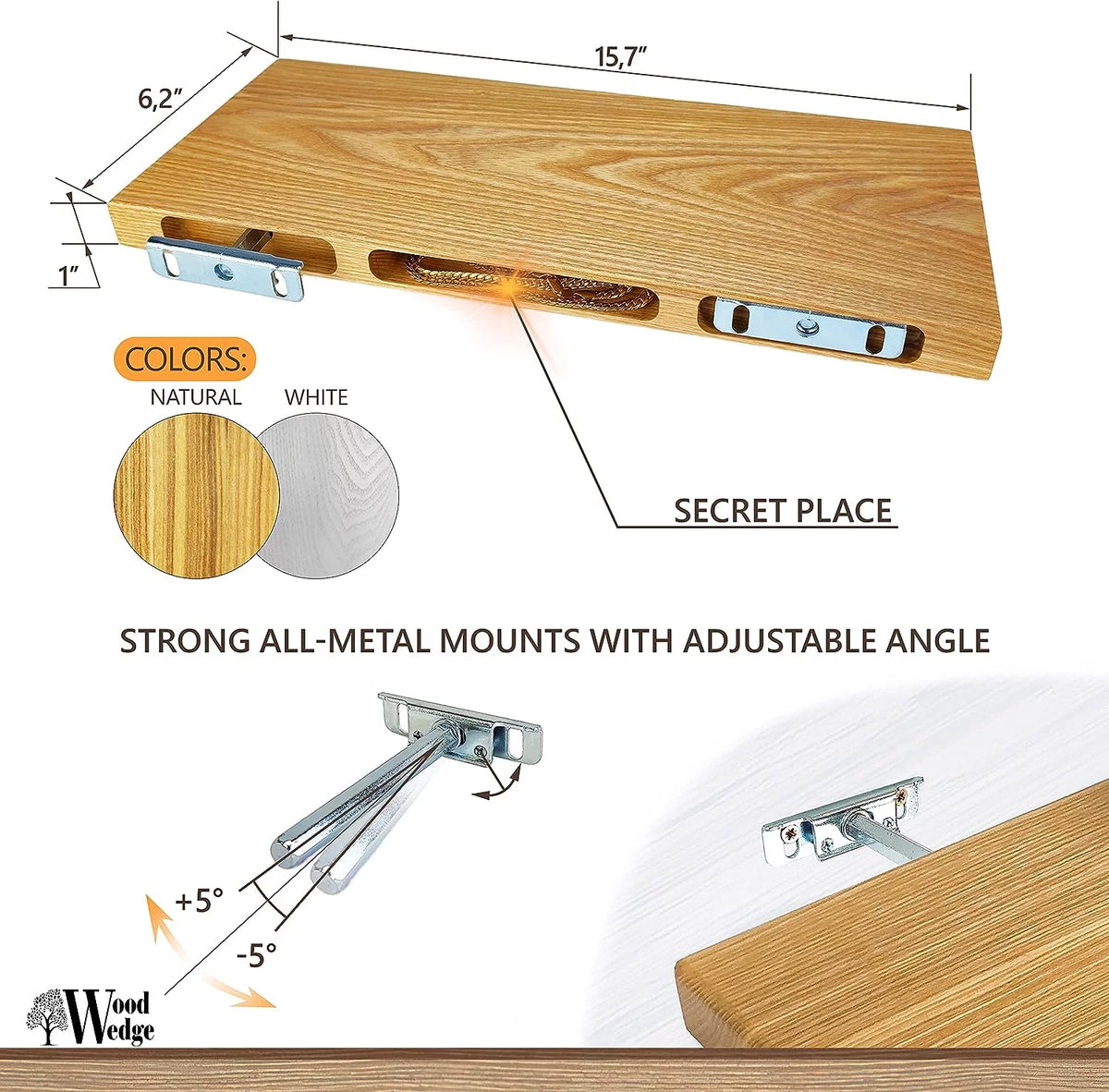 White Set of 2 Ash Wood Floating Shelves H686
