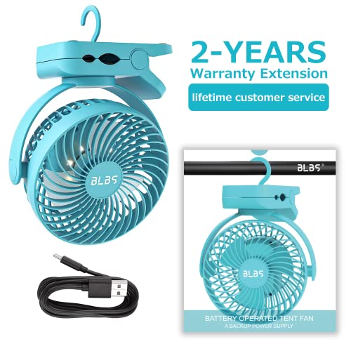 Clip on Fan with LED Light, 12000mAh Battery Operated Rechargeable Fan, Blue Q90933