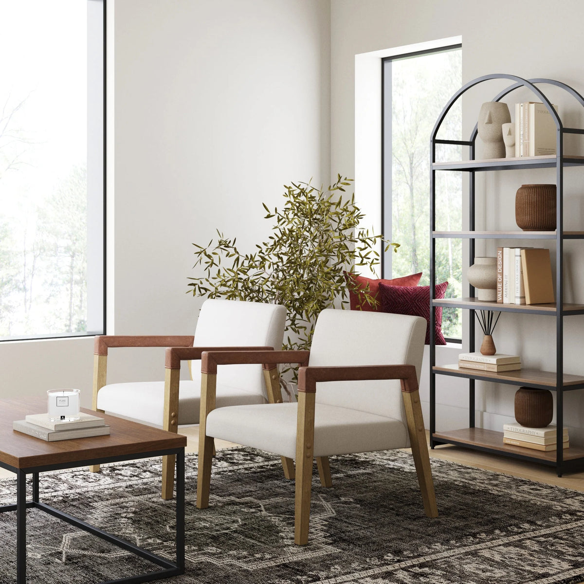 Natural Flax Upholstered Accent Chair with Arms F58167