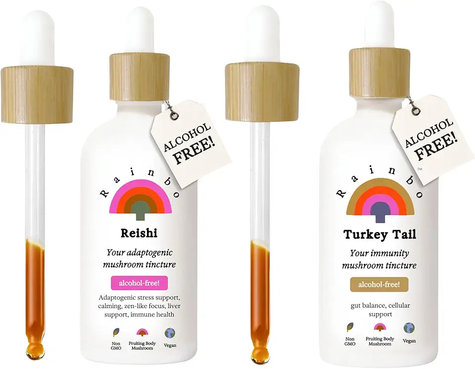 Alcohol Free Mushroom Bundle, Reishi Mushroom Extract + Turkey Tail Mushroom Tincture, Vegan Liquid Mushroom Supplements N79123