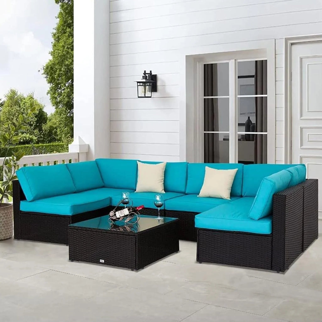 7 Pc Wicker Rattan Patio Furniture Set F37269