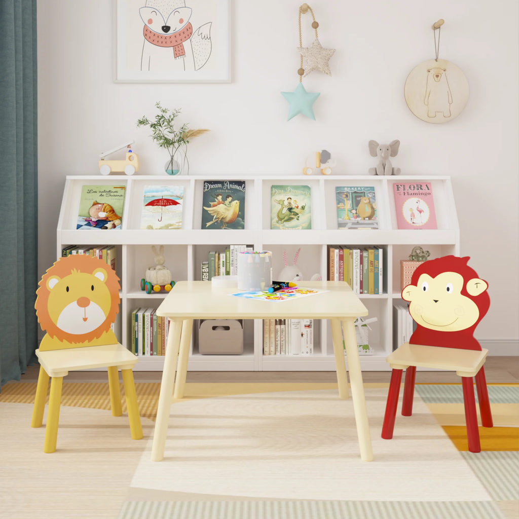 Kids Table and 2 Chairs Set, 3 Pieces Wooden Activity Play Table Set W4970