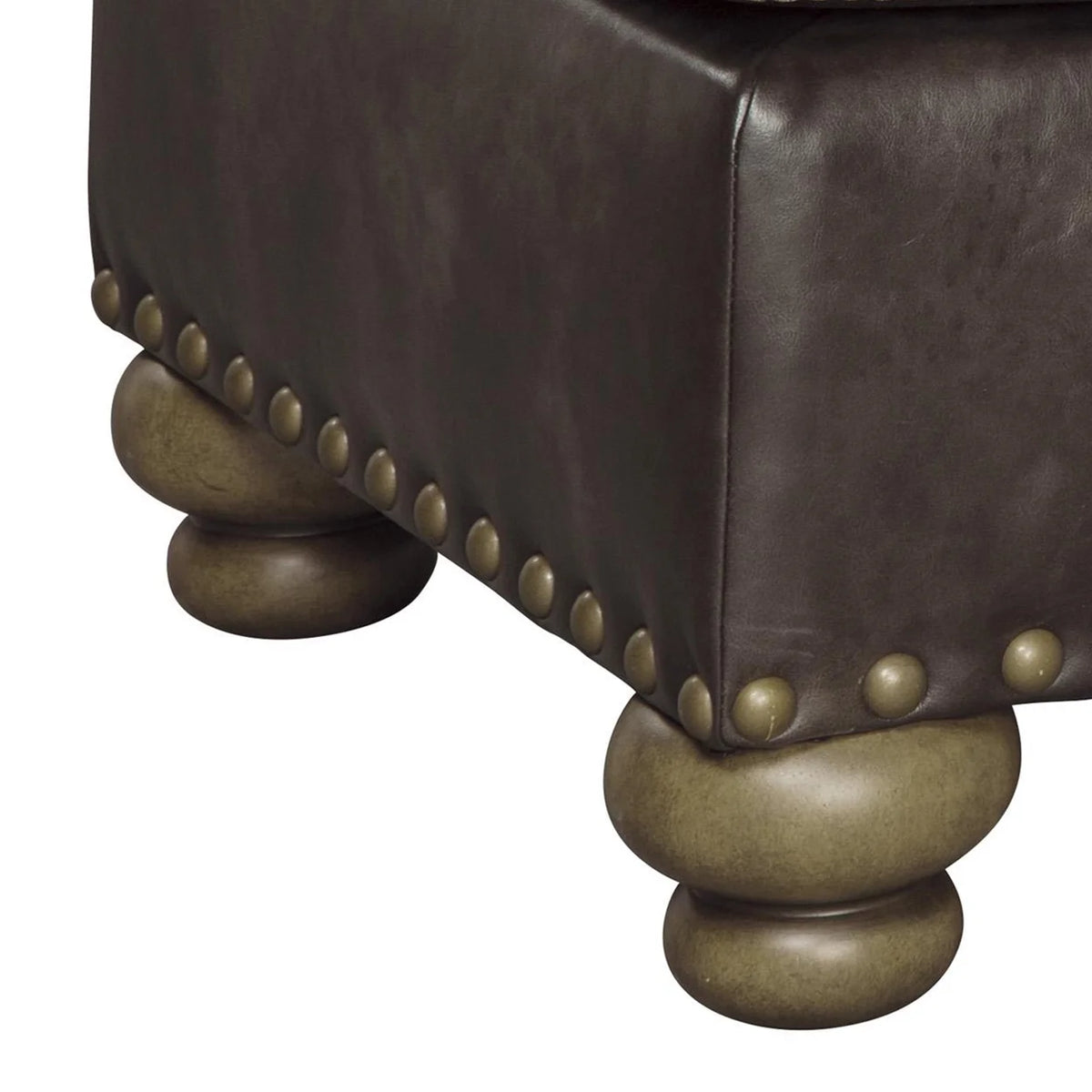 Brown Wooden Ottoman with Nailhead Trims and Bun Feet C42580