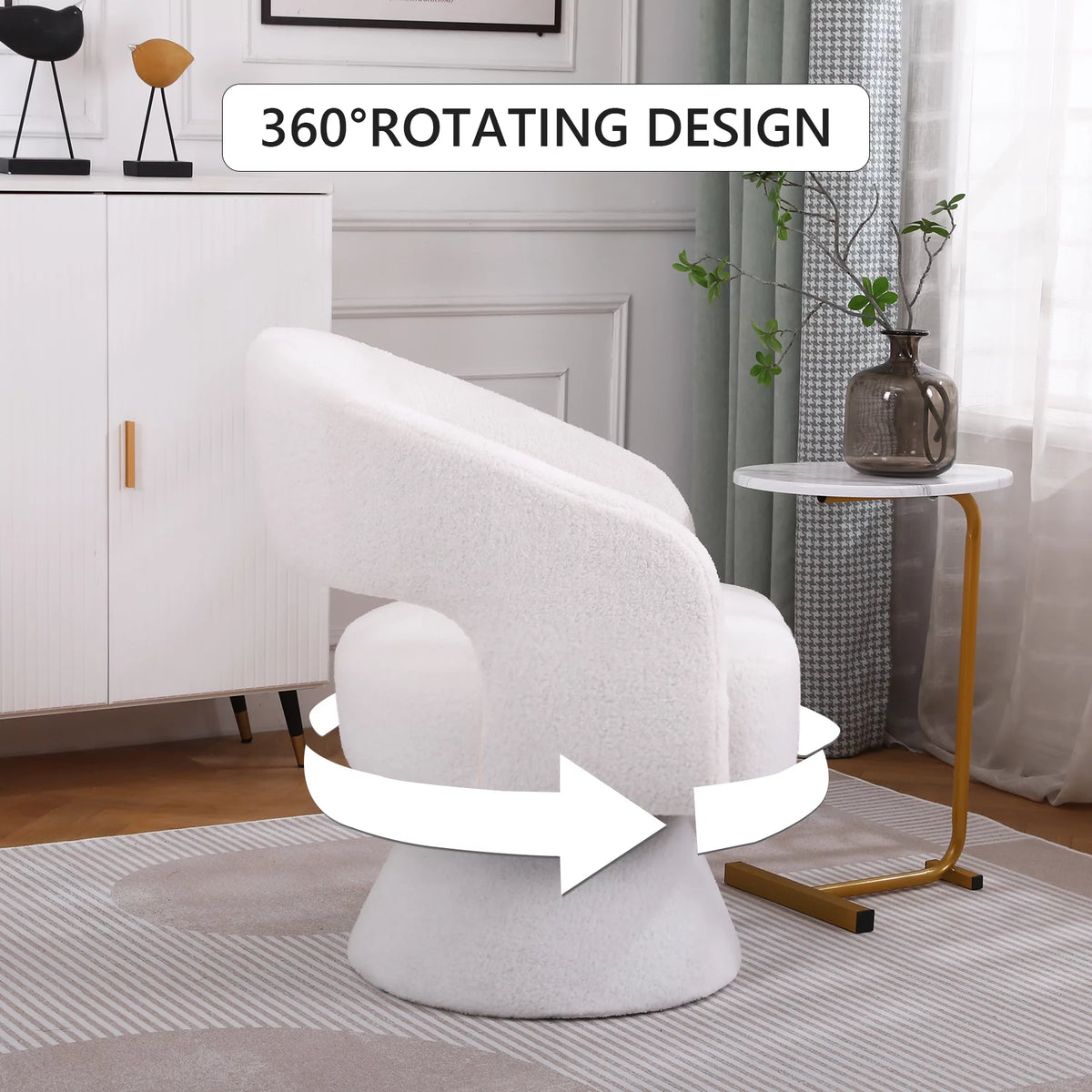 Swivel Accent Chair Armchair Teddy Fabric Upholstered Round Barrel Chair S1022